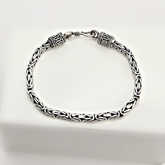 Vintage Sterling Silver Byzantine Chain Bracelet – 7" Heavy 20g Hook Clasp - Picture 1 of 5